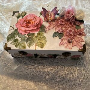 Floral Decorative Box with Pink and White Accents